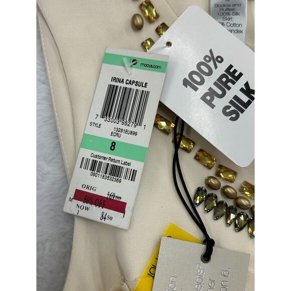 INC Womens Irina Capsule 8 Cream Bejeweled Neckline Sleeveless Dress 100% Silk - Picture 13 of 14